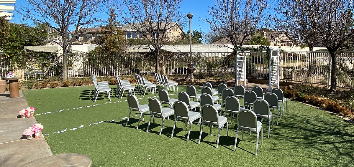 Another view of the patio wedding setup.